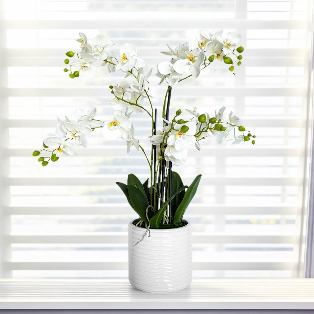 Artificial Orchid Arrangement In Ceramic Pot Home Decor Ornament