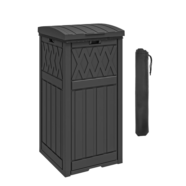 38 Gallon Outdoor Trash Can, Waterproof Resin Garbage Bin With Lid & D