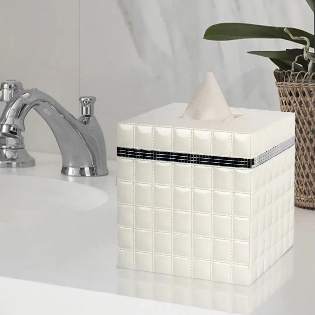 Resin Tissue Box Cover in White