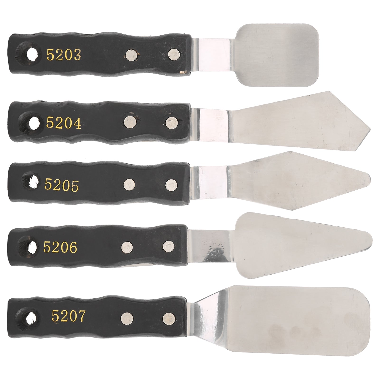 5pc Palette Knives Spatula Black Wood Handle Stainless Steel Oil Acryl