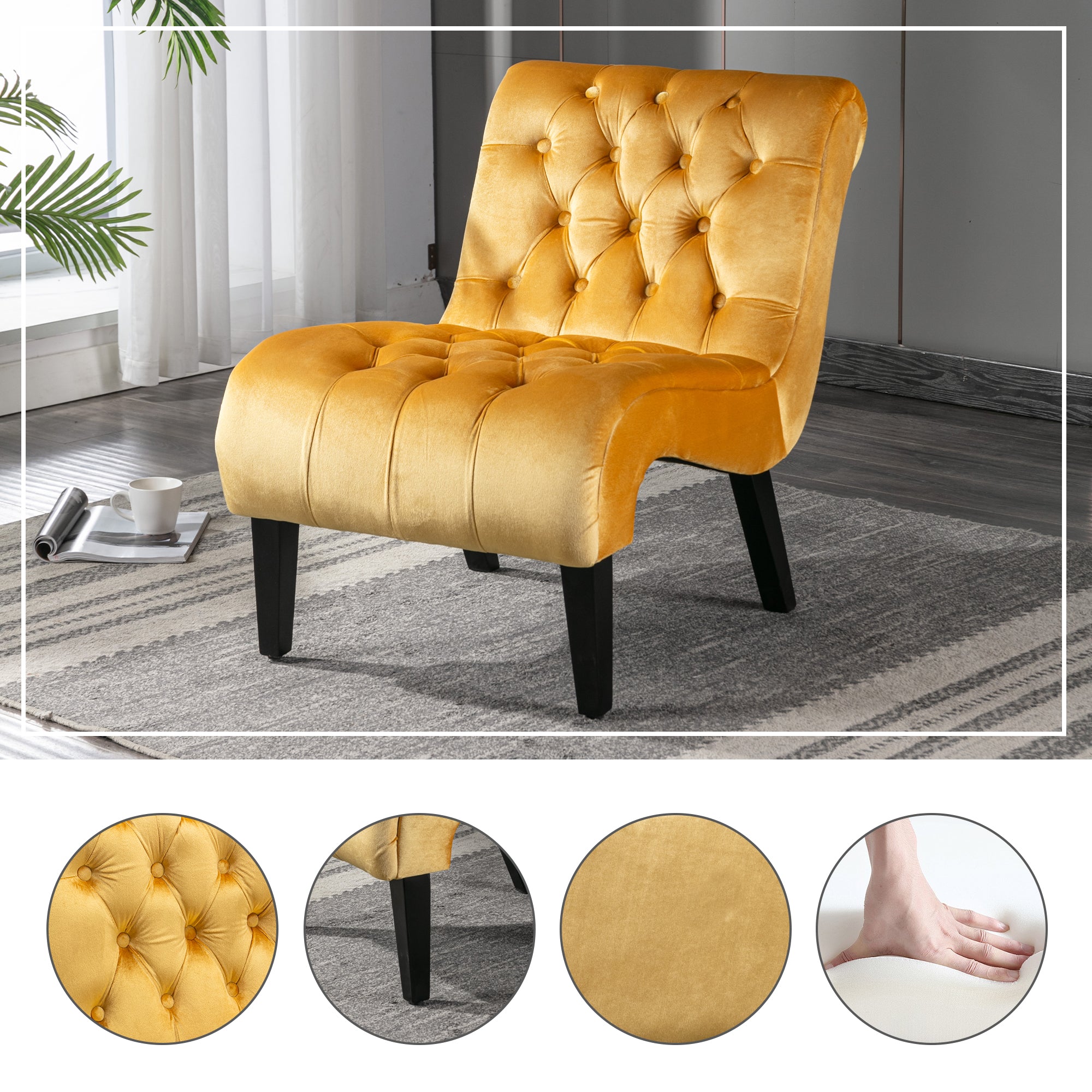 COOLMORE Modern Velvet Armless Accent Living Room Chair Leisure Chair,