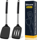 2 Pack Silicone Spatula Set, Solid & Slotted Turners For Non-Stick Pan