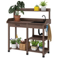 Potting Bench Table, Outdoor Garden Table Wooden Work Station With Rem