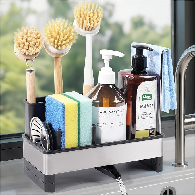 Kitchen Sink Sponge Holder Caddy Organizer With Dish Brush Storage, Co