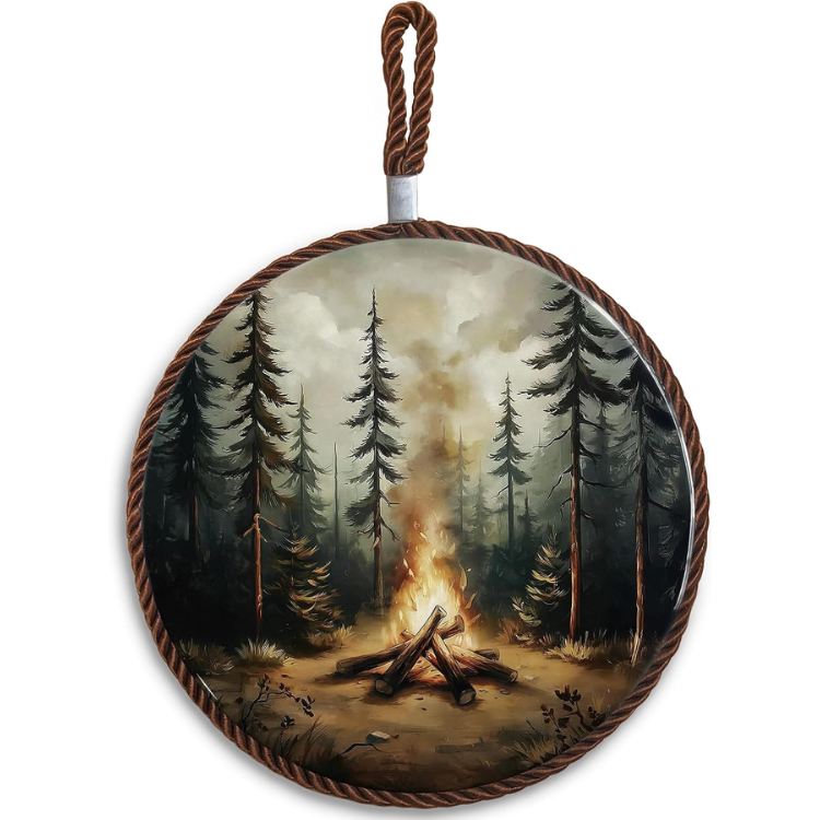 Forest Campfire Ceramic Trivet, Decorative Hot Pad For Pots And Pans,