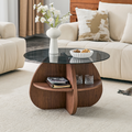 Creative Cross-Structure Round Coffee Table With Gray Tempered Glass T