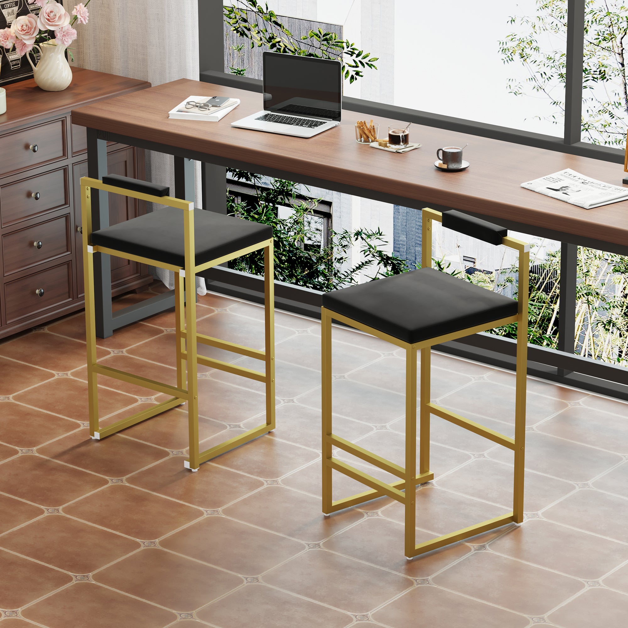 Modern Velvet Counter Height Bar Stools With Low Backrest Set Of 2 Uph
