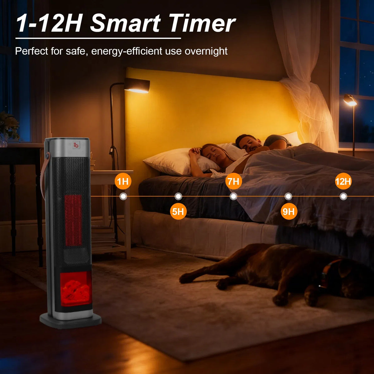 Portable 1500W Space Heater with Fireplace,90° Oscillating PTC Ceramic