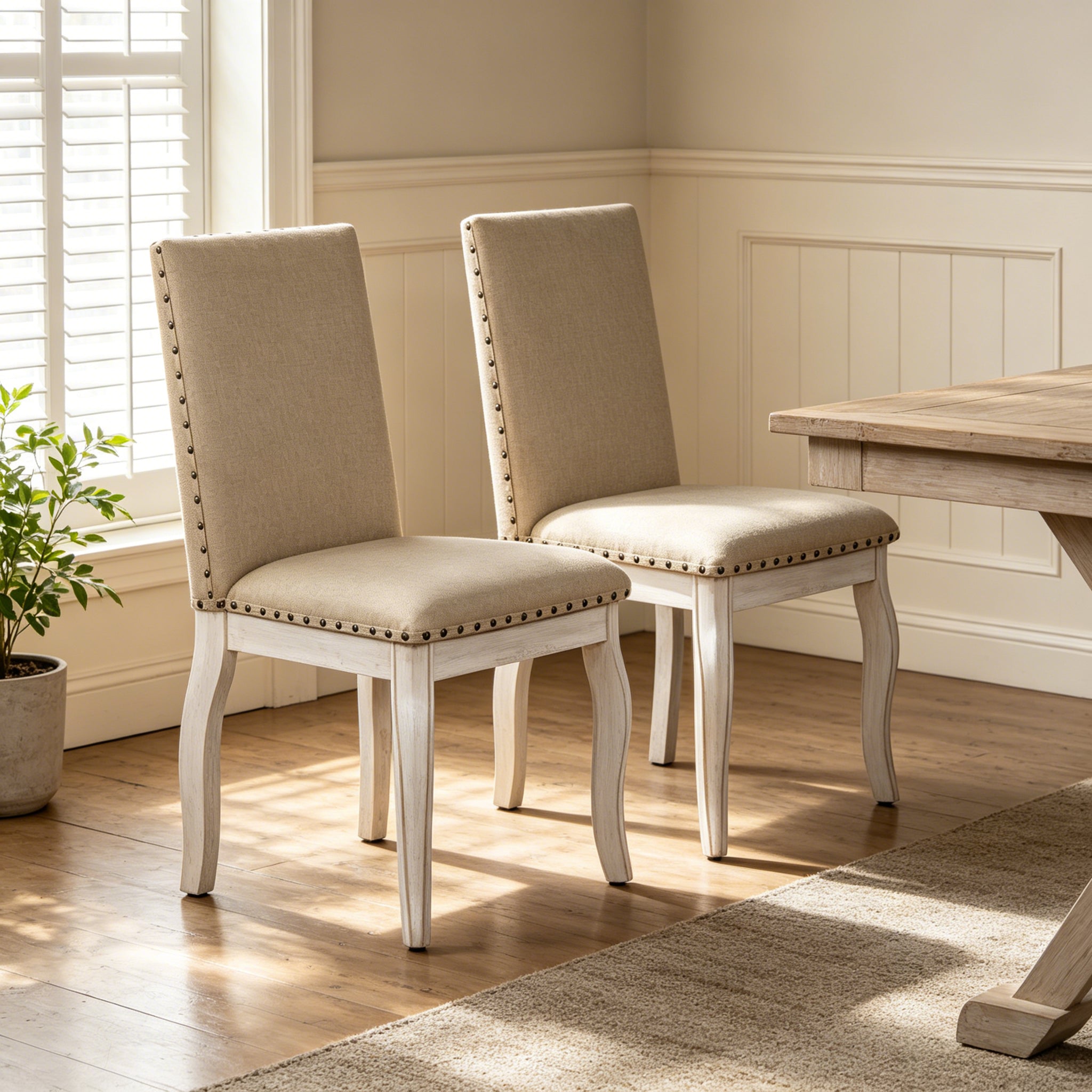 TREXM Set Of 2 Dining Chairs Wood Upholstered Fabirc Dining Room Chair