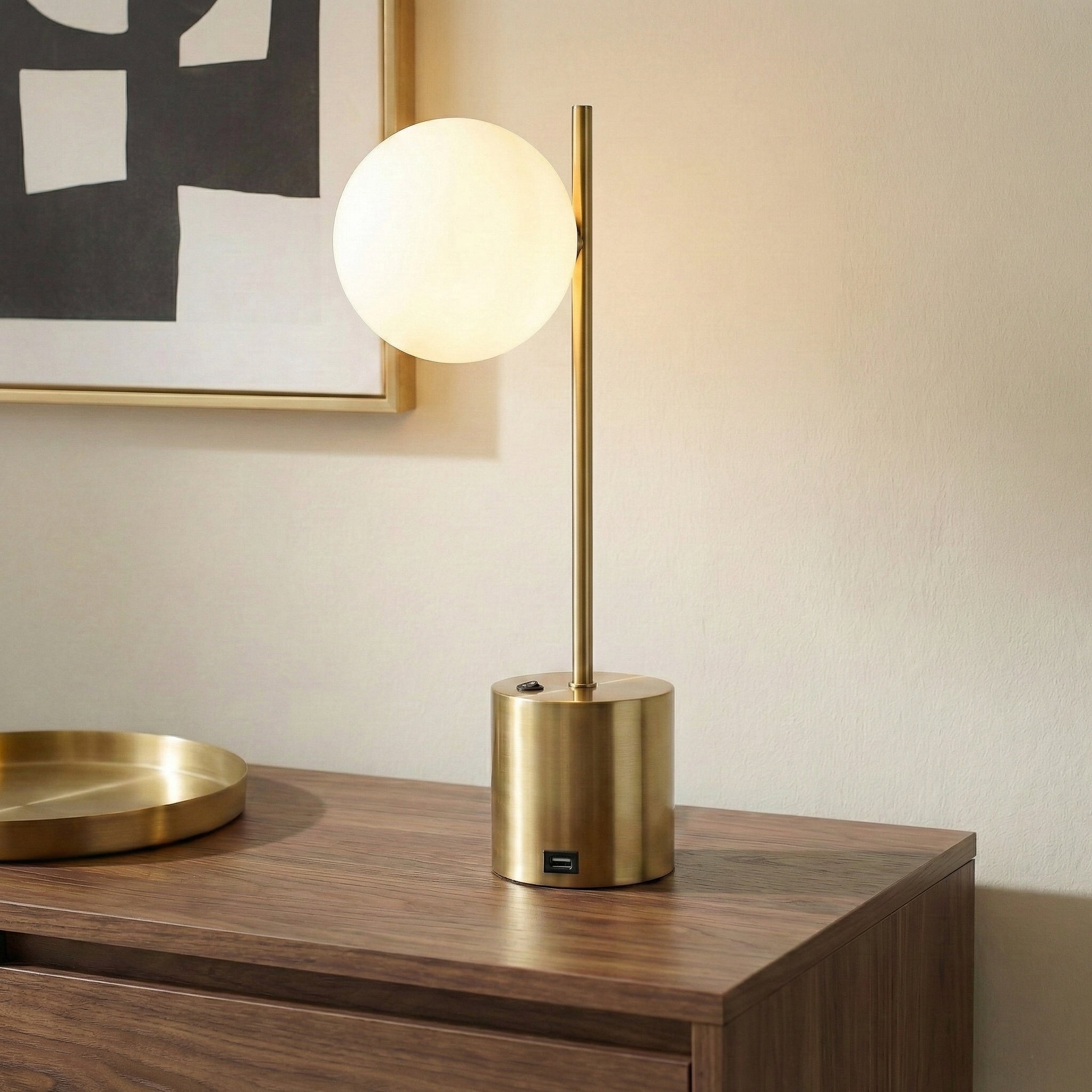 Brass Table Lamp with White Glass Globe