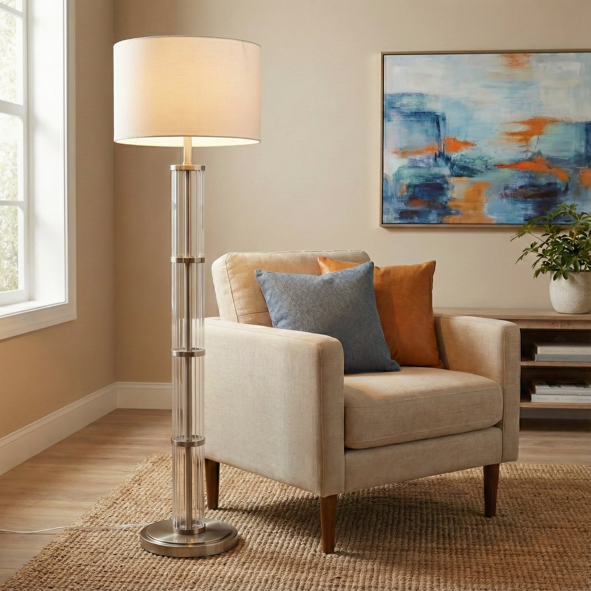 Nimbus Brushed Nickel Floor Lamp With 3-Way Rotary Clear Glass Body Me