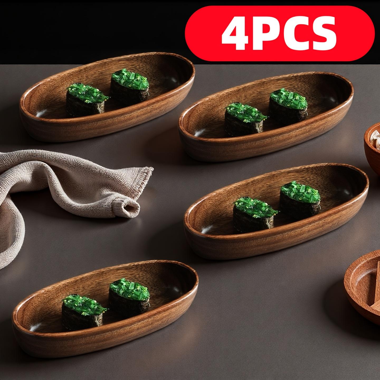 Japanese Boat-Shaped Wooden Sushi Platter Set