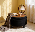 25Inch Round Storage Ottoman With Tray, ModernTufted Fabric Circle Cof