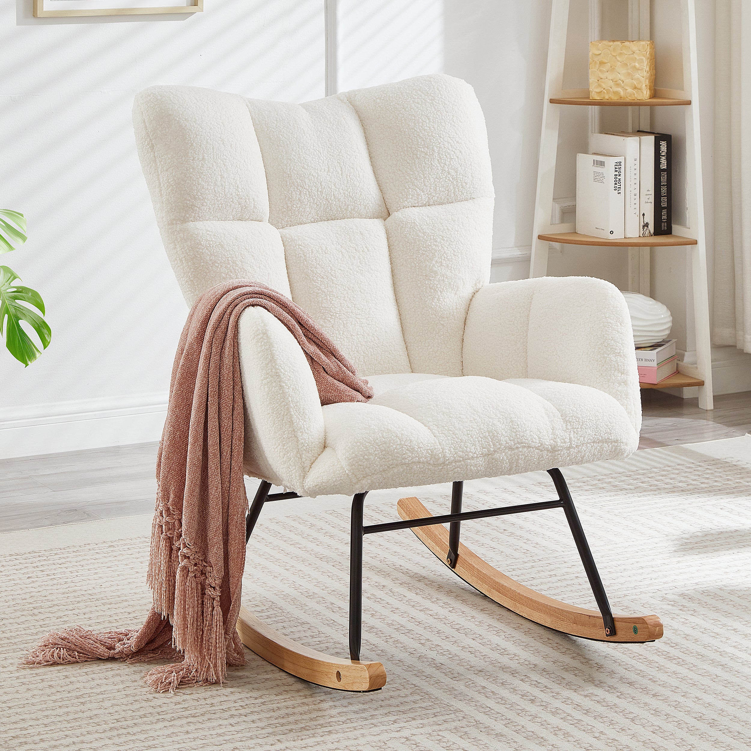 Glider Chair for Living Room Tufted Upholstered Teddy Fabric Rocking C