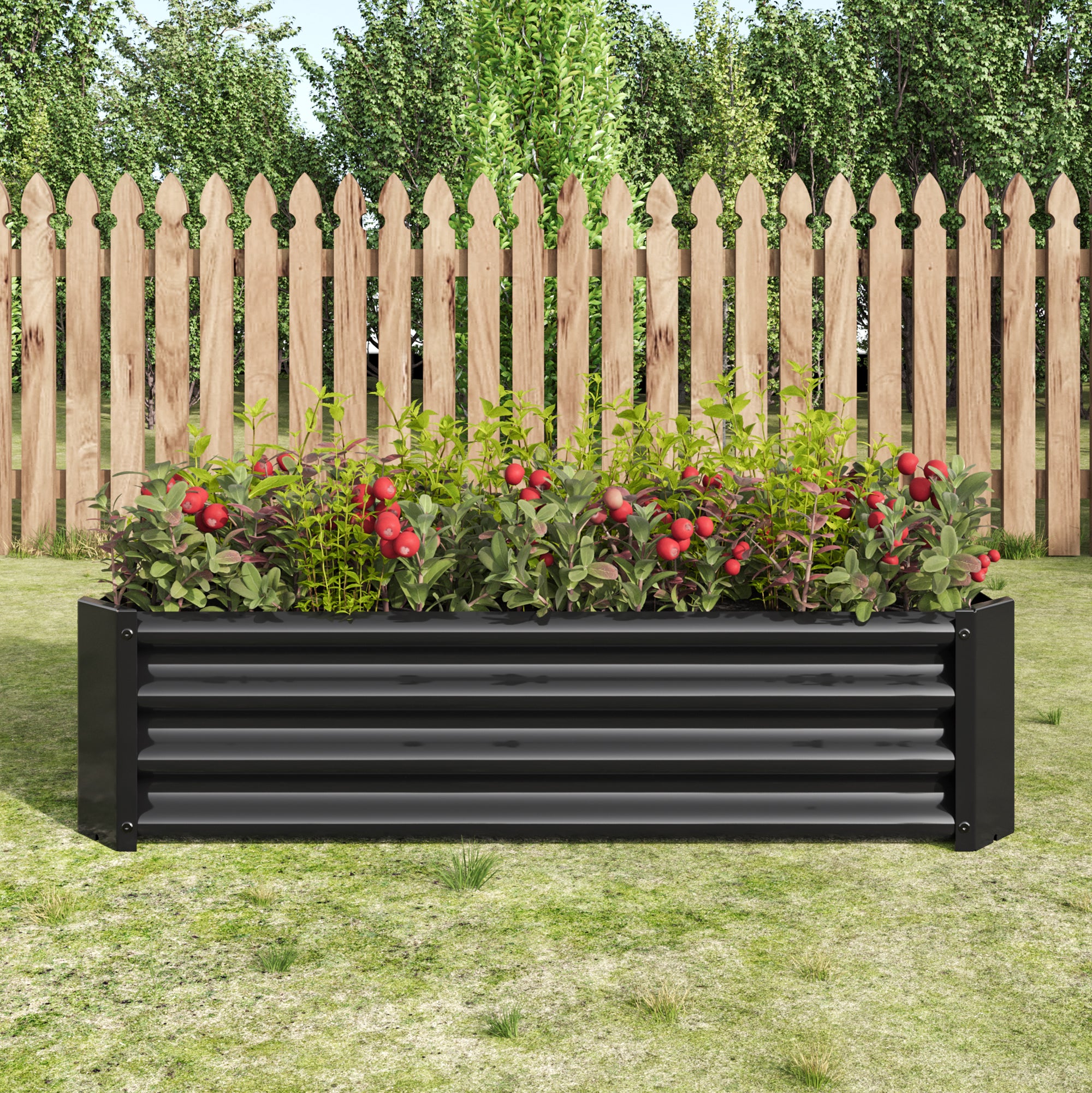 Black 4×2×1ft Metal Raised Garden Bed, Rectangle Raised Planter for Fl