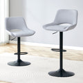 Modern Swivel Adjustable Bar Stools Set - 2 Pack, Light Gray Linen Fab