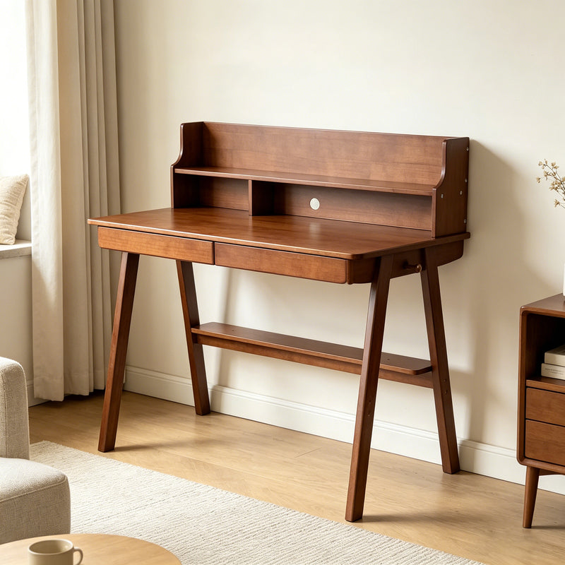 Solid Wood Mid-Century Desk W Drawer, Writing Computer Table For Home