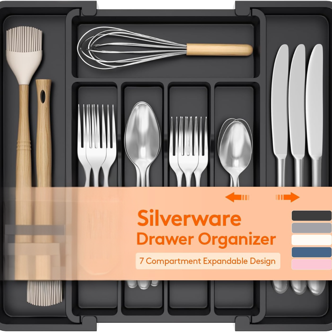 Expandable Silverware Drawer Organizer Kitchen Utensil Tray Adjustable
