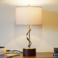 Solid Wood Bedside Lamp with Twisted Metal Base