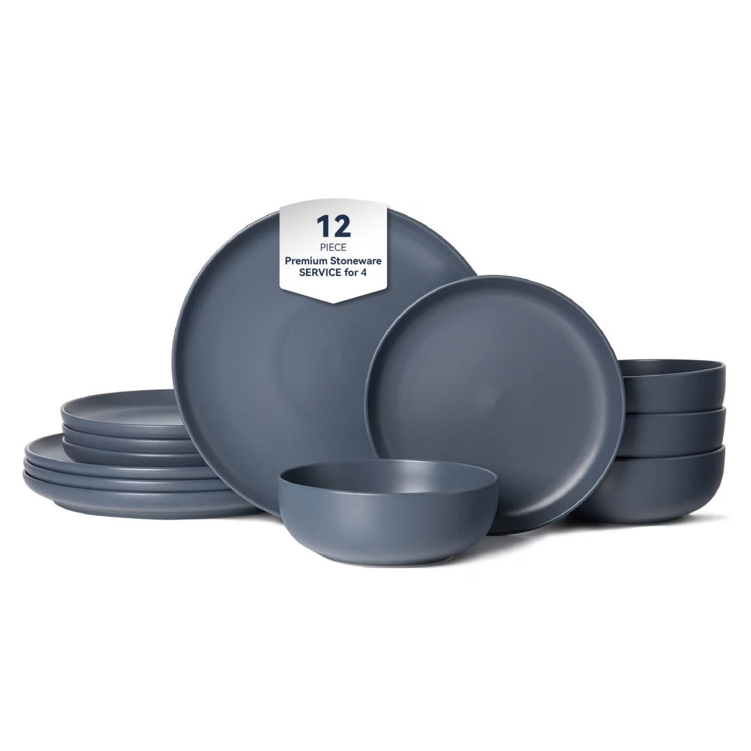 12-Piece Stoneware Dinner Plates Bowls Sets Microwave & Dishwasher Saf
