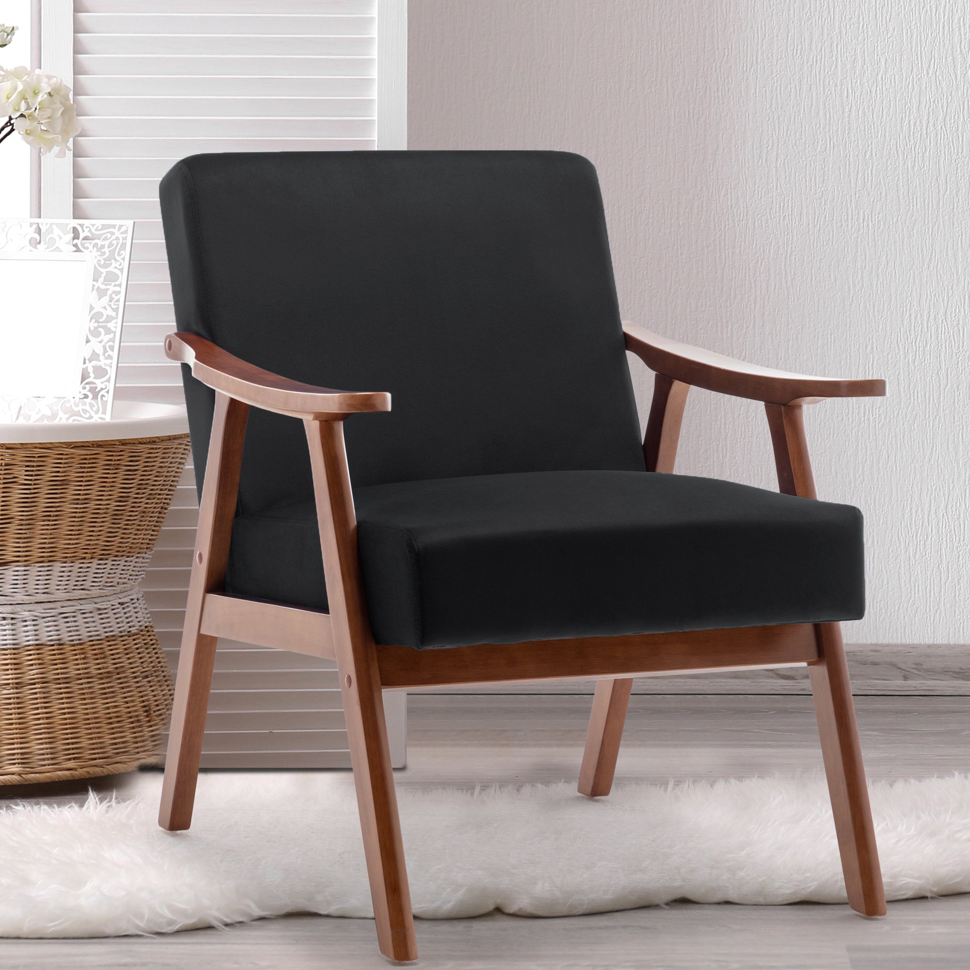 Mid-Century Modern Chair, Living Room Chair with Solid Wood Frame, Acc