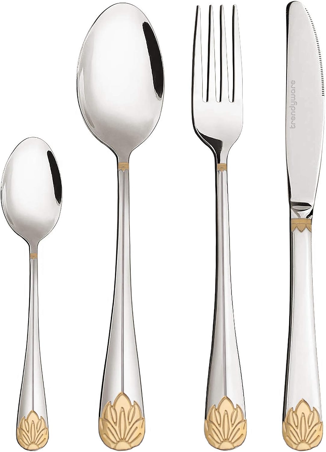 24 Pack Silverware Set For 6, Stainless Steel Flatware With Gold Accen