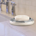 Enamel Soap Dish with Chrome Trim