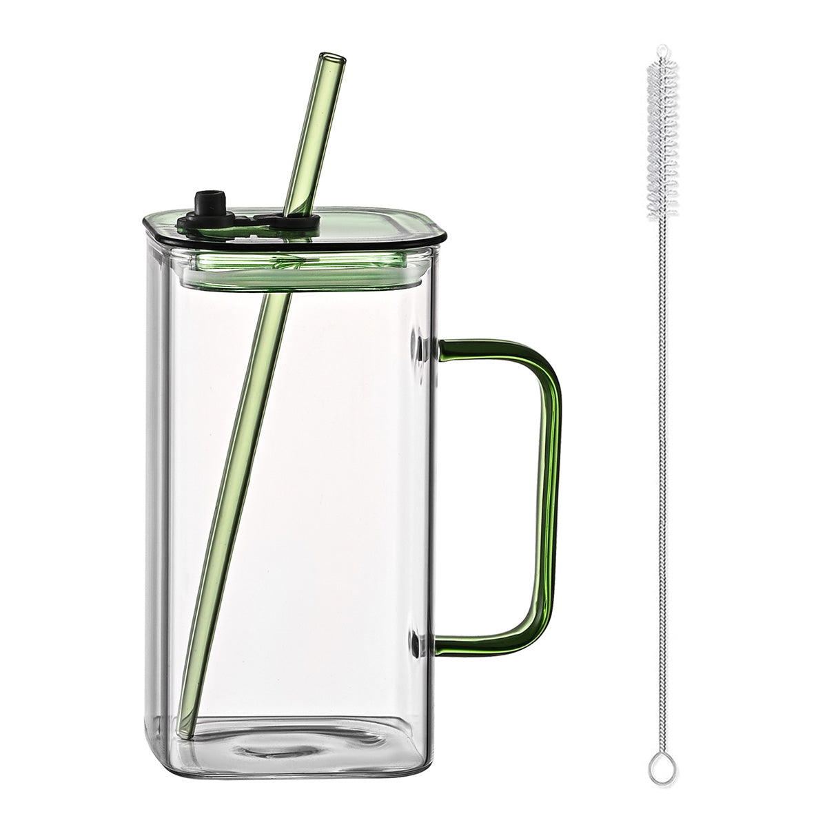 Borosilicate Glass Cup with Straw and Lid