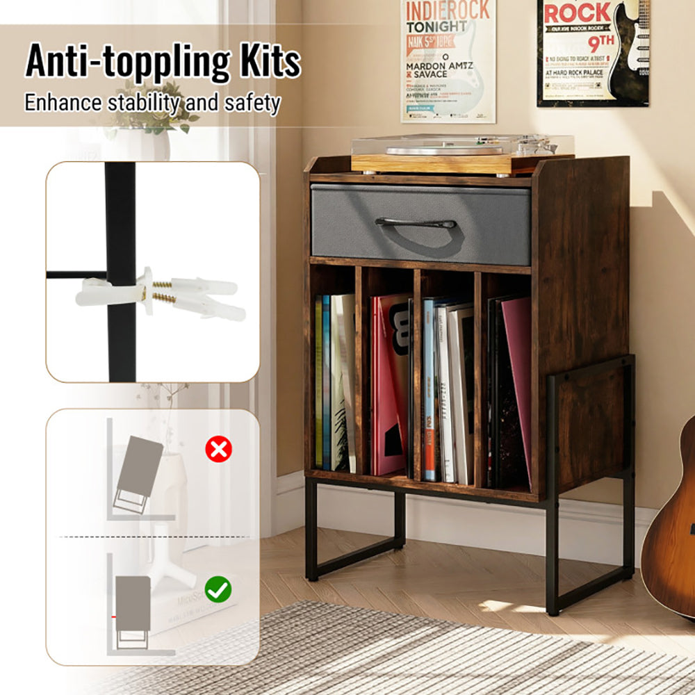 Record Player Stand With Drawer And Record Holder For Music Room, Livi