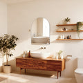 30x36 Inch Silver Metal Framed Arched Bathrrom Mirror For Wall.