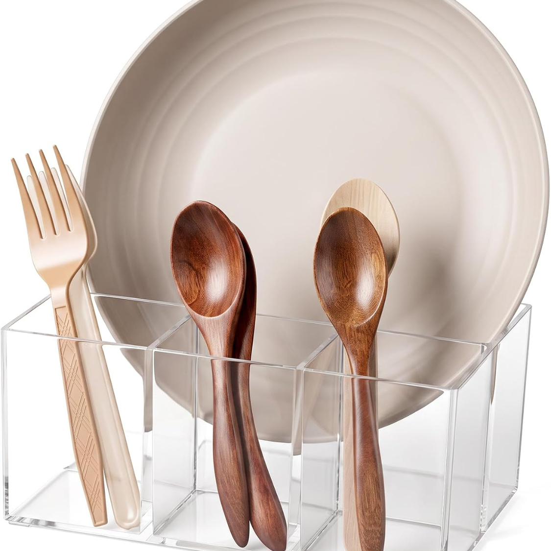 4 Compartment Acrylic Utensil Caddy Silverware Organizer Countertop Fl