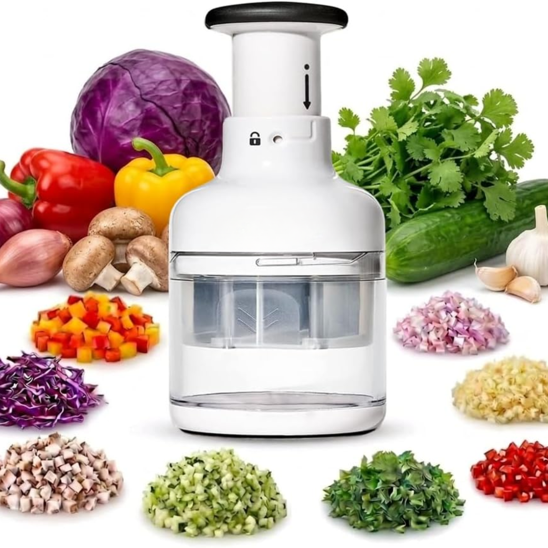 Manual Vegetable, Nut & Garlic Chopper With Container And Lid, Kitchen
