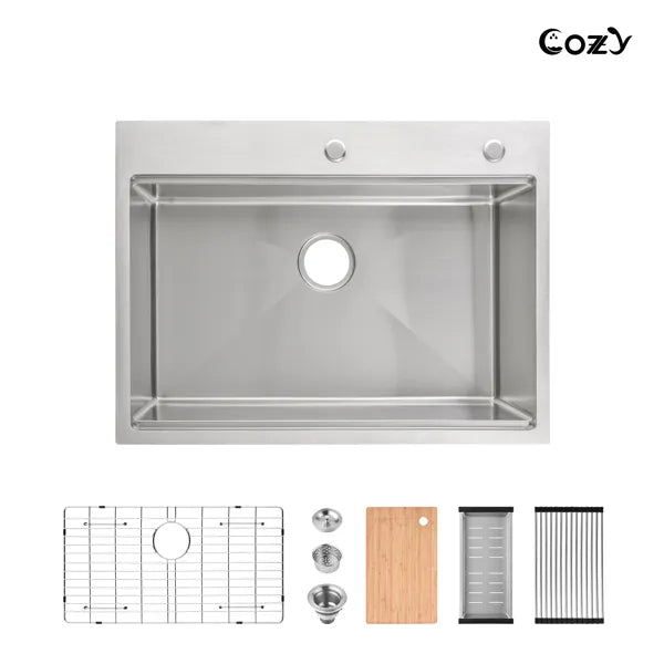 23"x19" Undermount Kitchen Sink Stainless Steel Under Counter Deep Sin