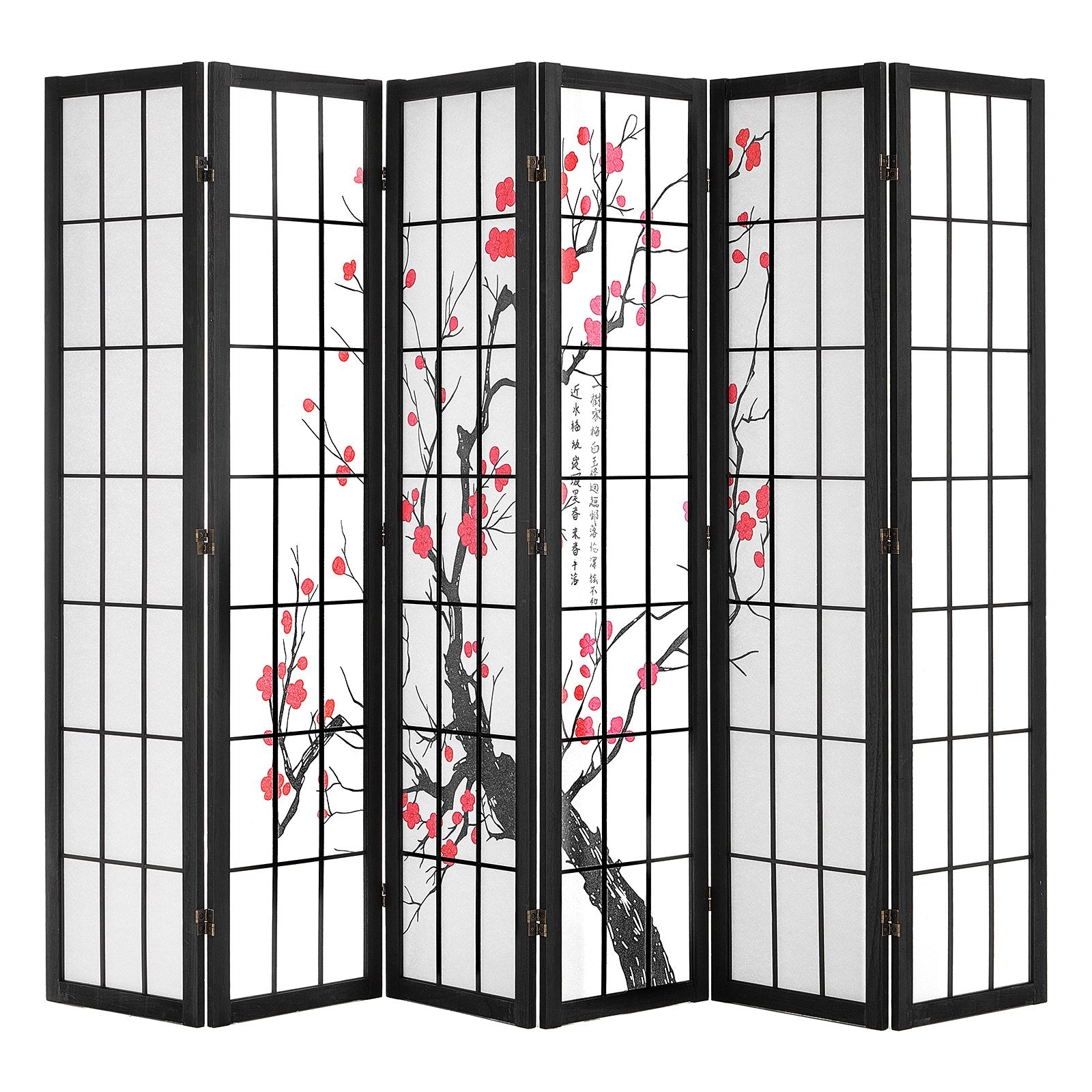 Room Divider, 6 Panel Japanese Room Divider Screen, Wood Folding Priva