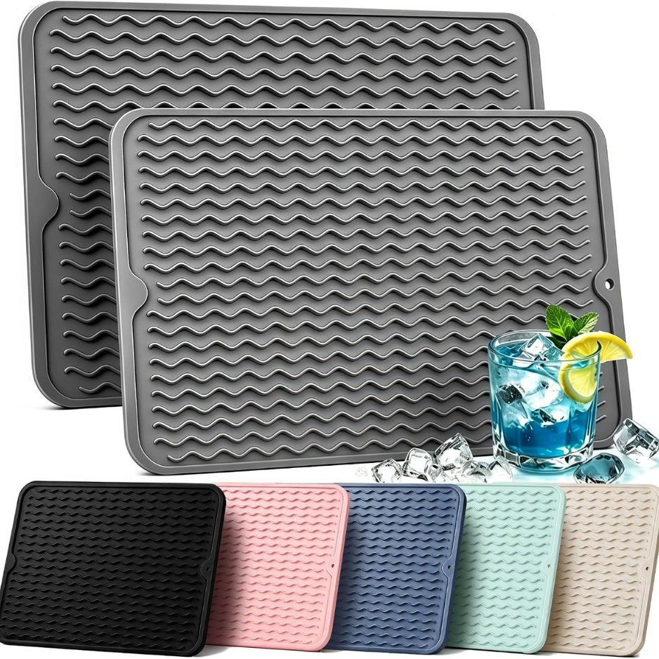 2 PACK Dish Drying Mat For Kitchen Rack Waterproof Sink Placemats Bar