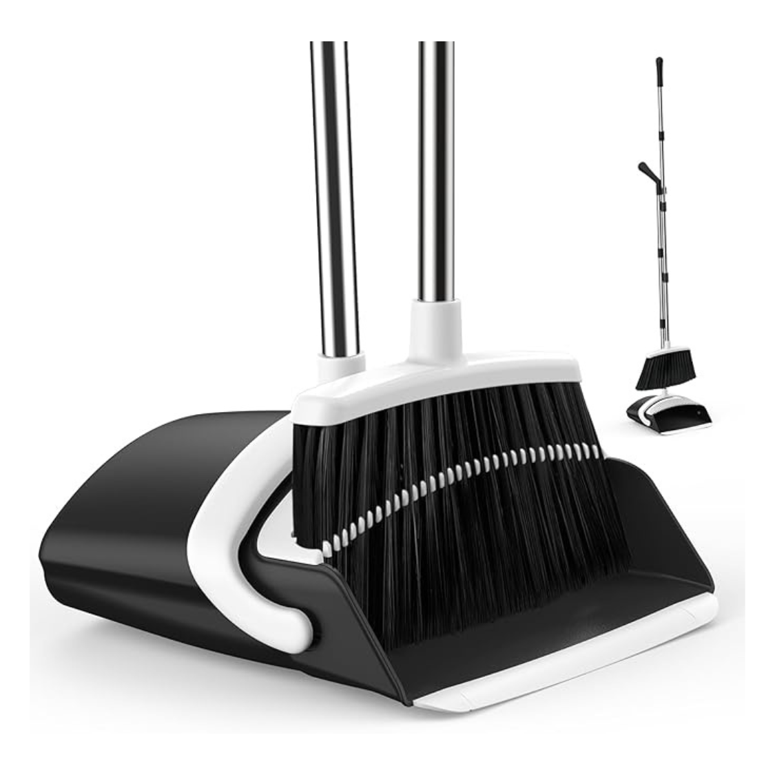 51-Inch Adjustable Broom And Dustpan Set With Dustpan Teeth, Long Hand