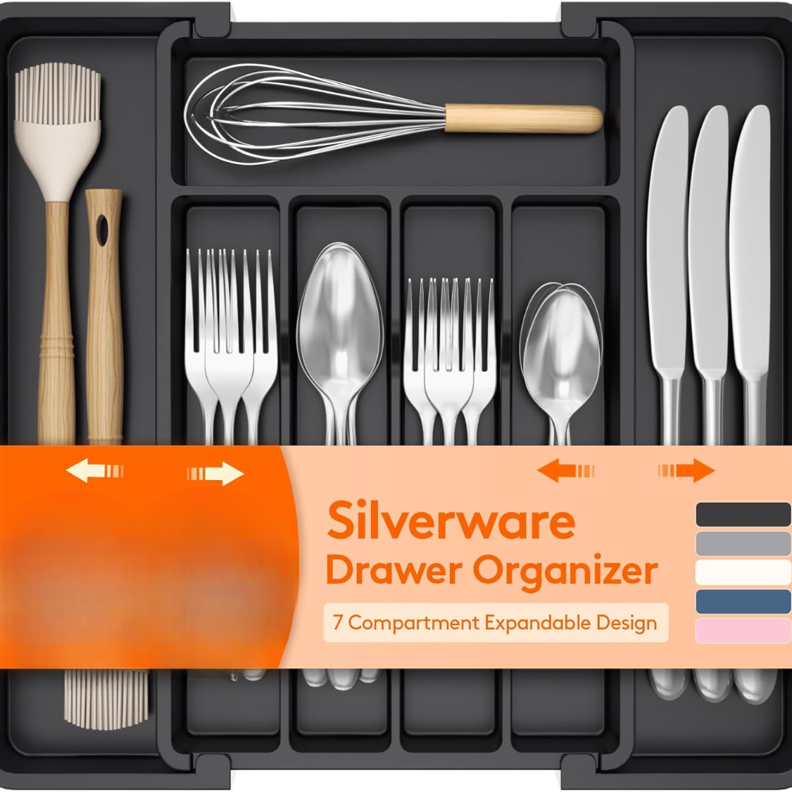 Expandable Silverware Organizer Plastic Utensil Tray For Kitchen Drawe