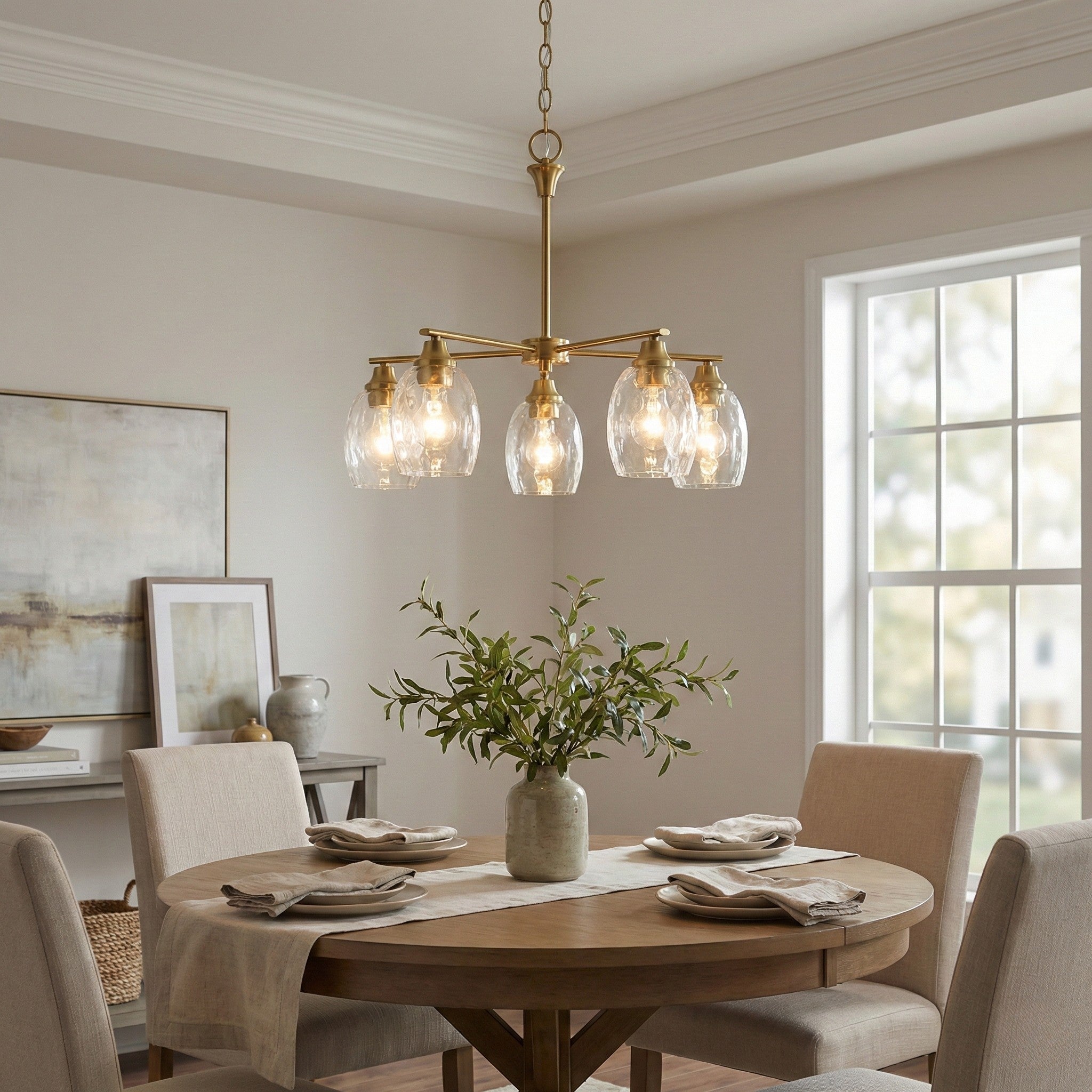 Elegance Five Lights Linear Arms With Golden Brass Finish Chain Chande