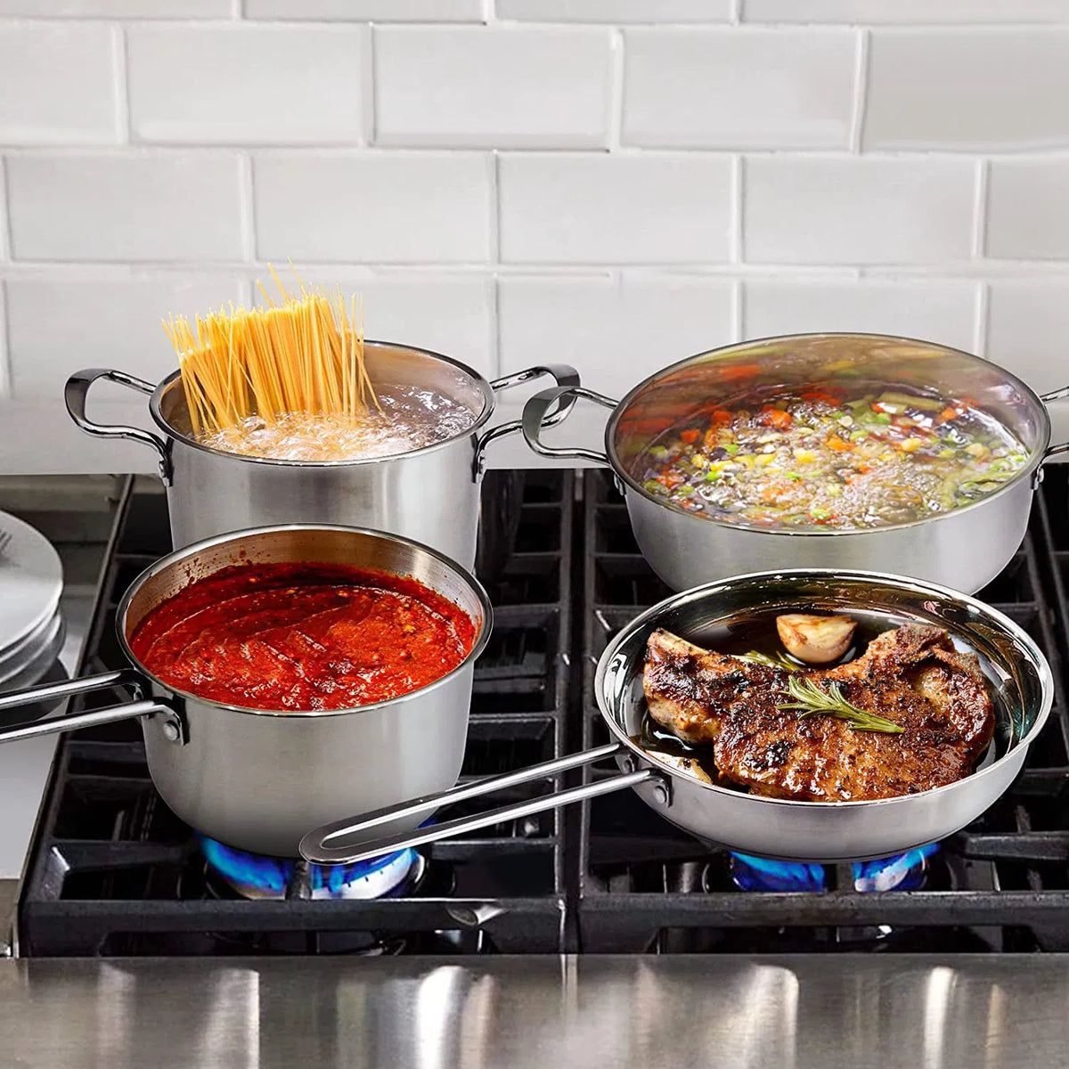 Stainless Steel Cookware Set Fast Even Heat Induction Pots Pans Set Di