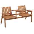 Patio Bench, Garden Bench With Middle Table And Umbrella Hole, Wooden