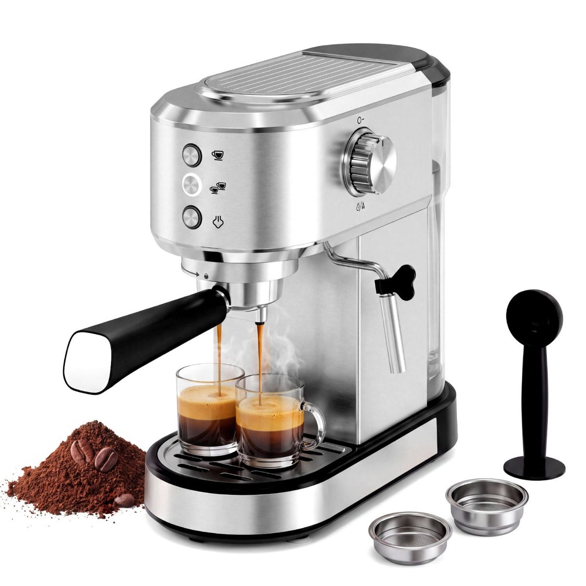 20 Bar Espresso Machine, 1350W Boiler, Steam Wand, Water Tank, Stainle