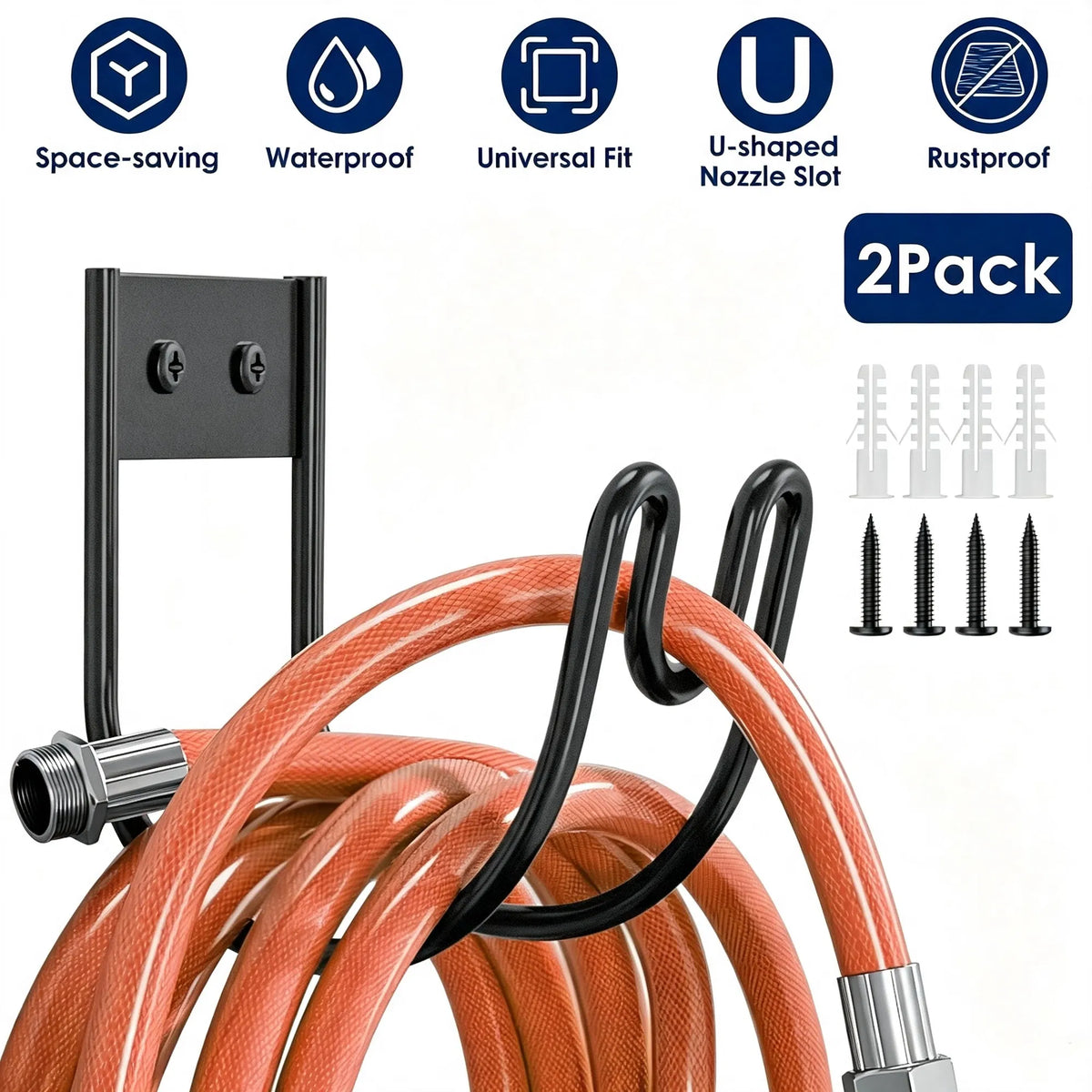 2PCS Garden Hose Wall Mount Holder, Rust-Resistant 304 Stainless Steel