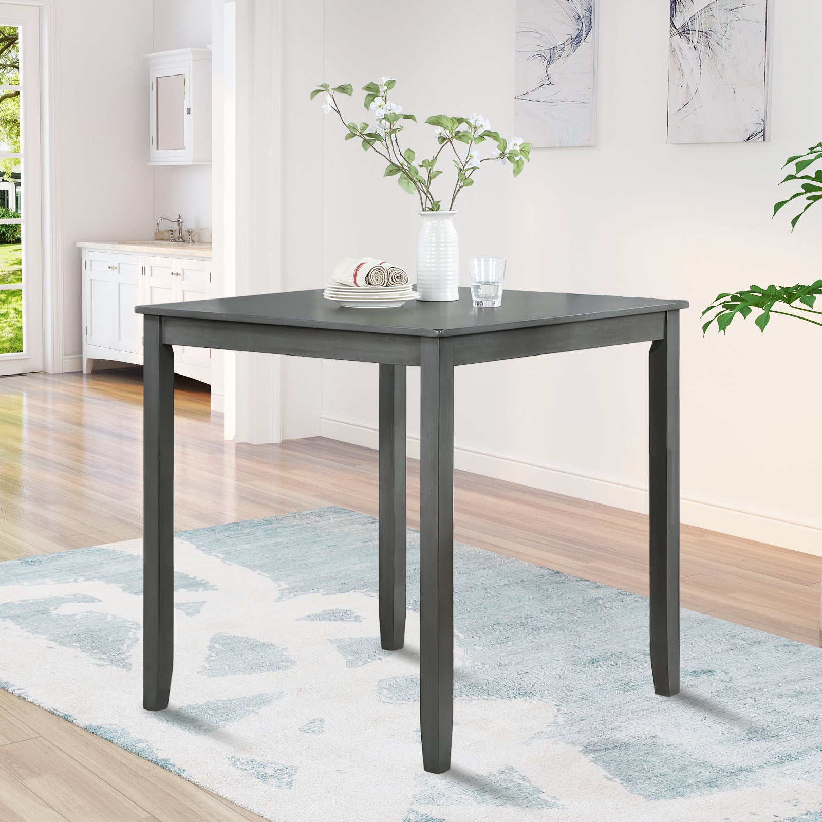 Wooden Dining Square Table, Kitchen Table for Small Space, 4 Person Co