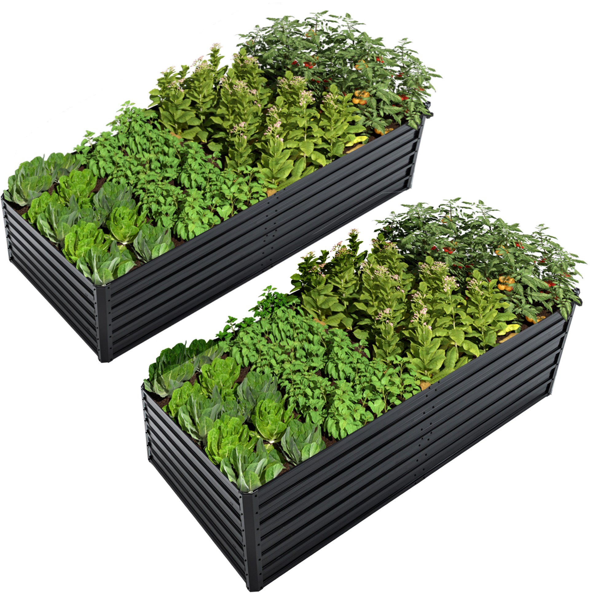 2 Pack Metal Raised Garden Bed Kit Outdoor - 8x4x2 FT Galvanized Plant