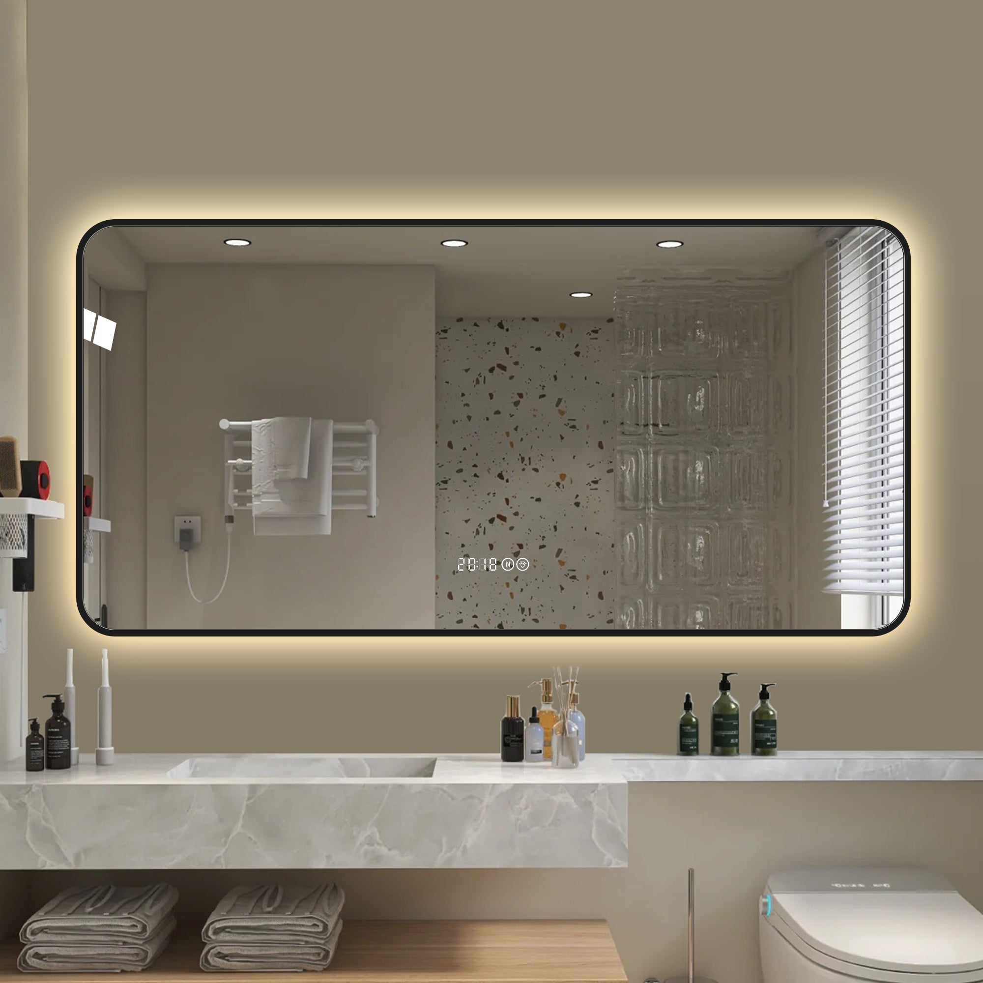 29x39 Black Frame Wall Mirror With Rounded Corners Vanity Mirror, Temp