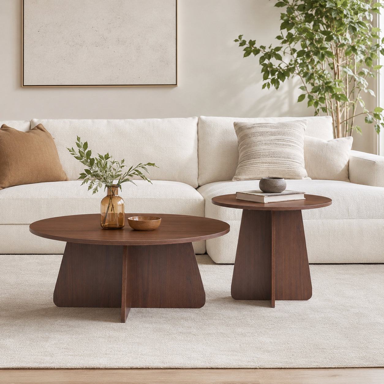 Retro-style Nesting Coffee Table Set. Available In Walnut Or Natural W