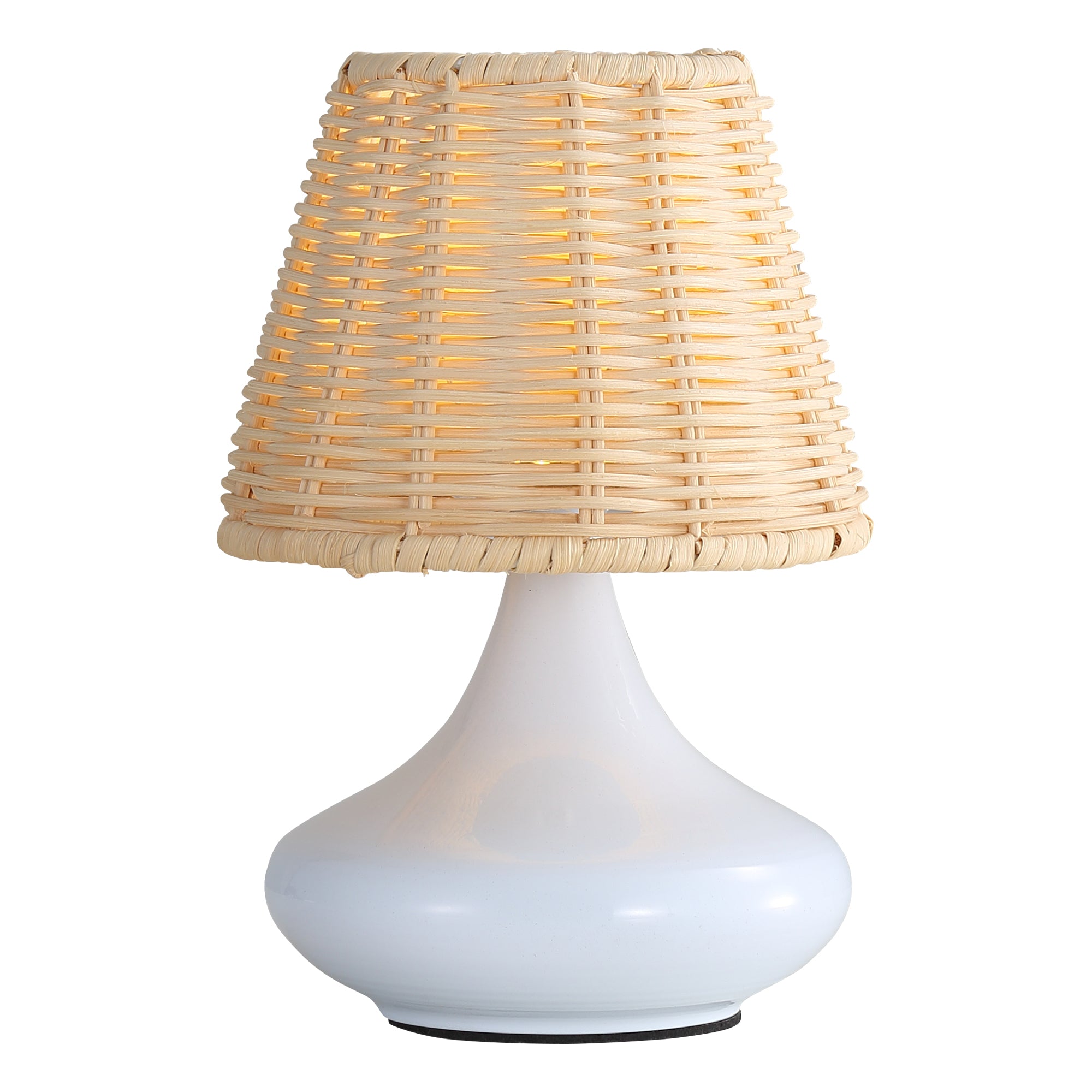White Woven Bamboo Table Lamp Dimmable Desk Lamp Night Light With Iron