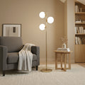 Brilliance Modern Gold Brush Floor Lamp, Opal Glass Shades And Round M
