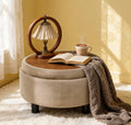 25 Inch Storage Ottoman, Round Footstool, Coffee Table Ottoman, Wooden