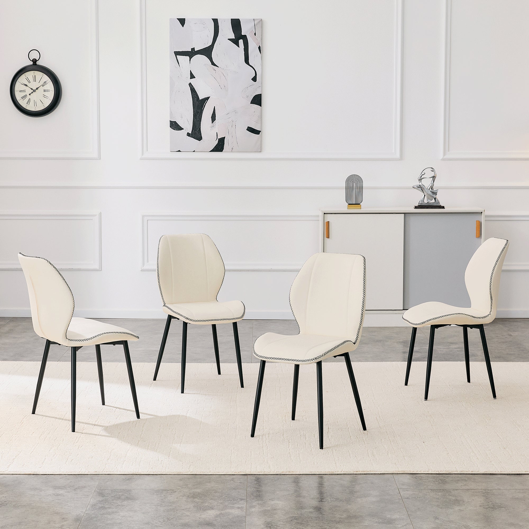 4-Pack White Light Luxury Household PU Leather Dining Chairs. Multiple